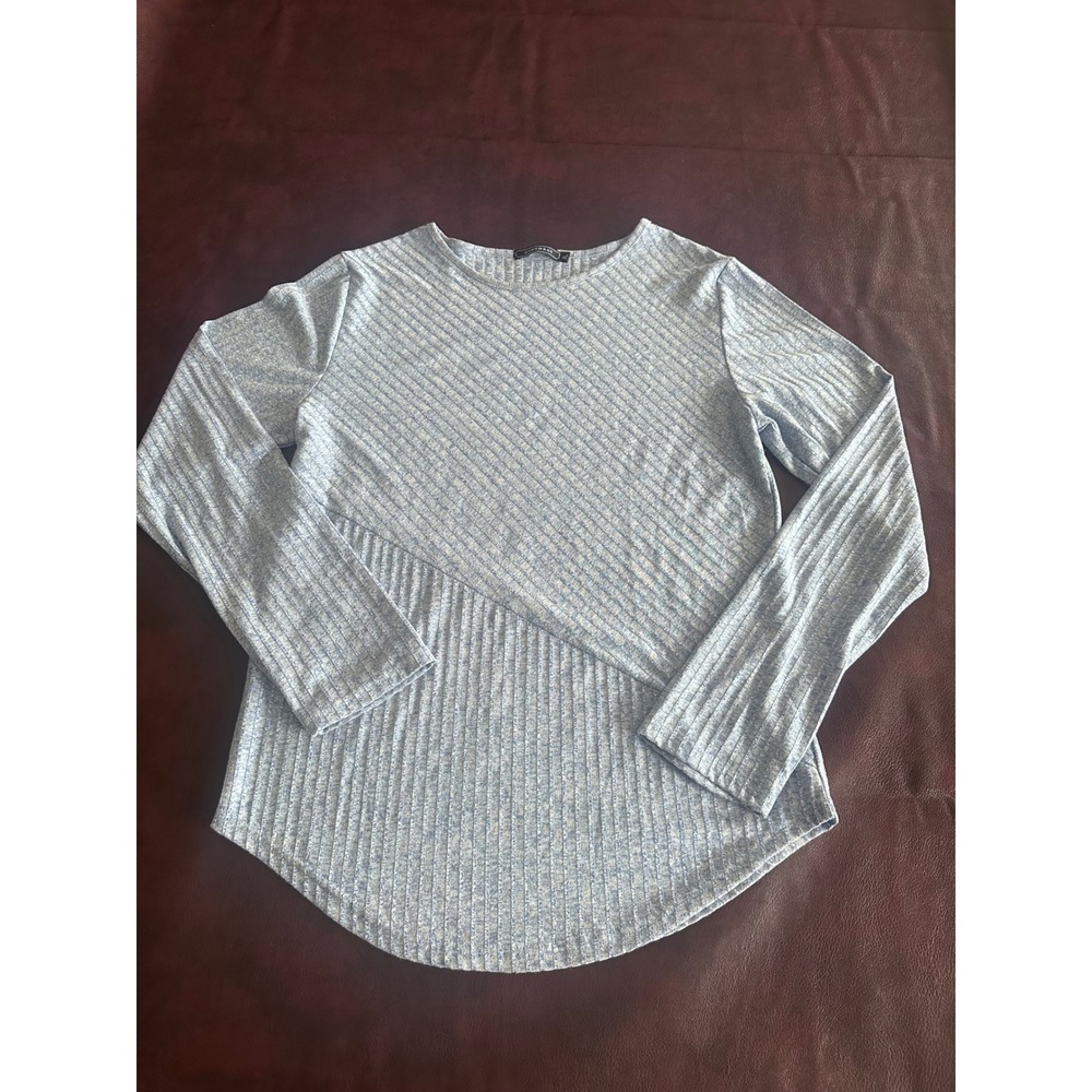 Siimhwrss Womens XL Light Blue Ribbed Long Sleeve Asymmetrical Seam Top XL